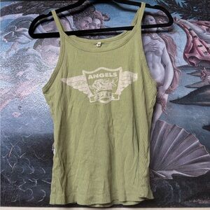 Spell Olive Green Ribbed Tank with Angels Graphic